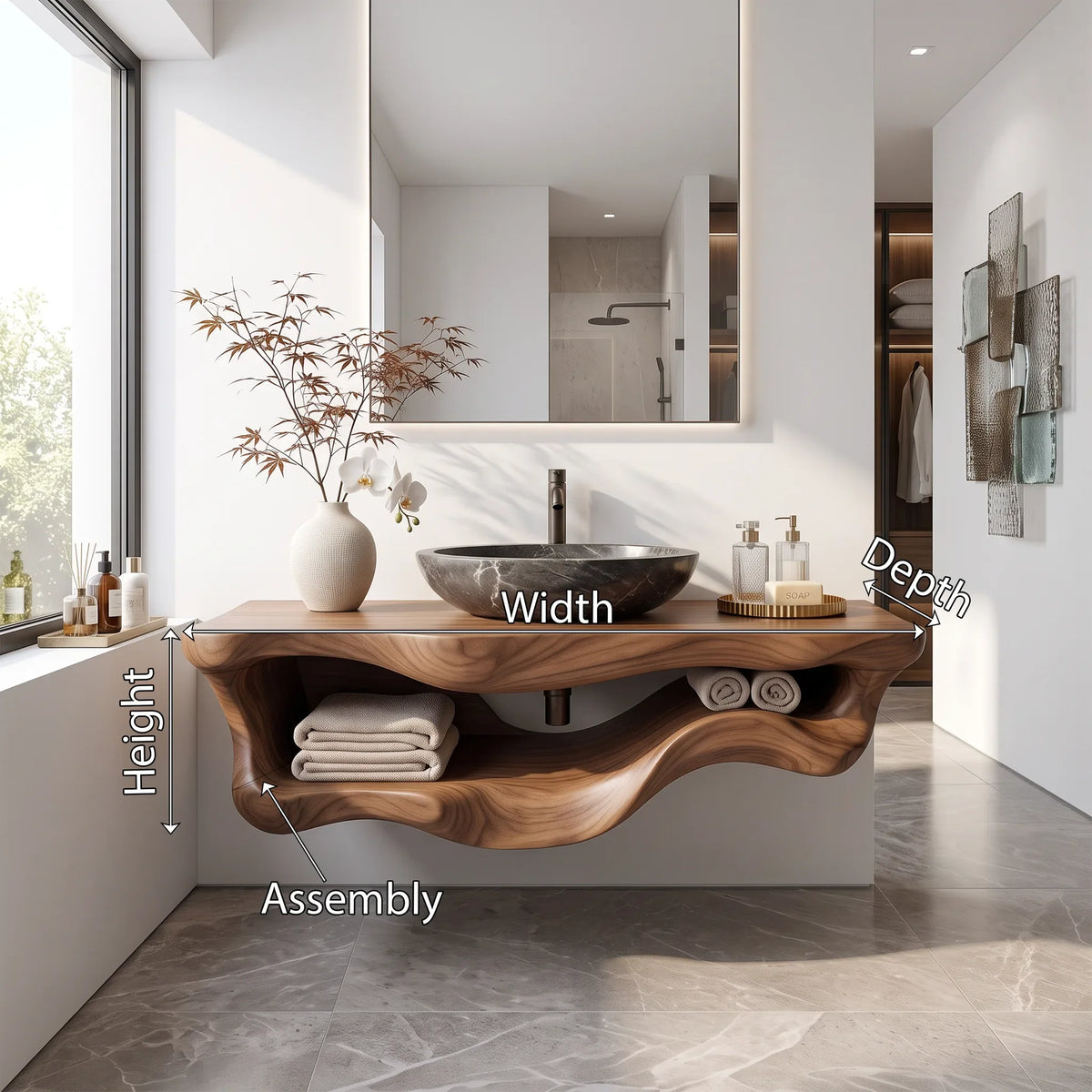 Organic Sculptural Wood Bathroom Vanity Spa Bathroom