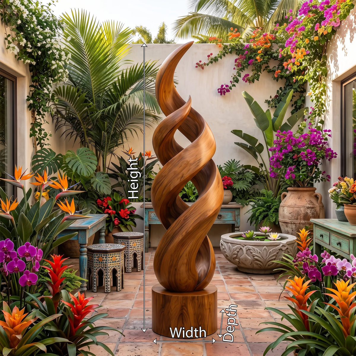 Handcrafted Abstract Wooden Sculpture For Tropical Garden Decor