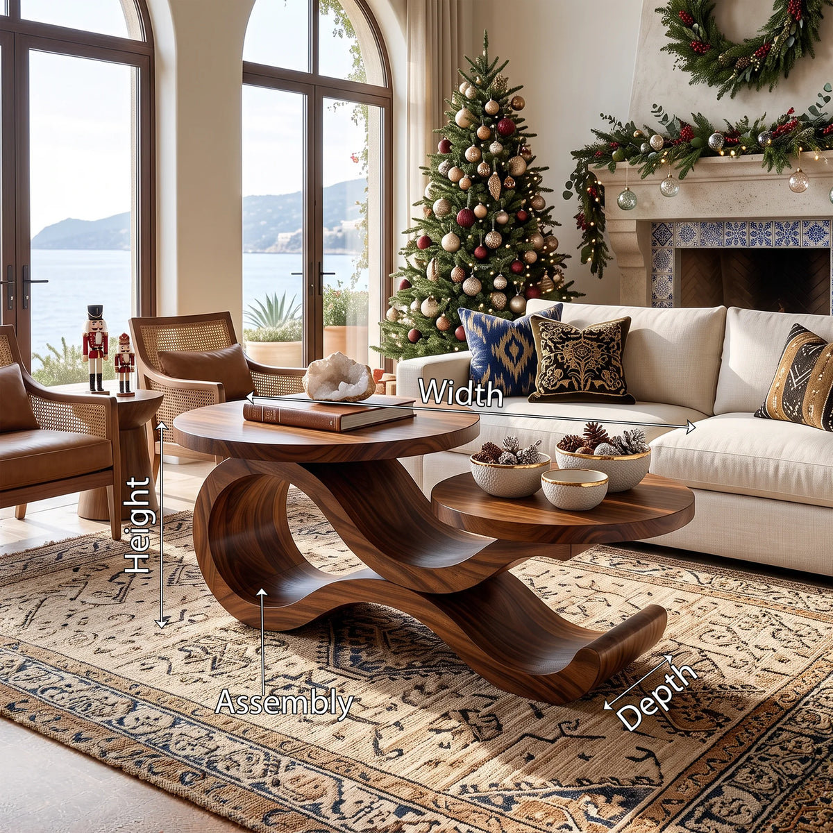 Handcrafted Xmas Round Coffee Table Mediterranean Living Room