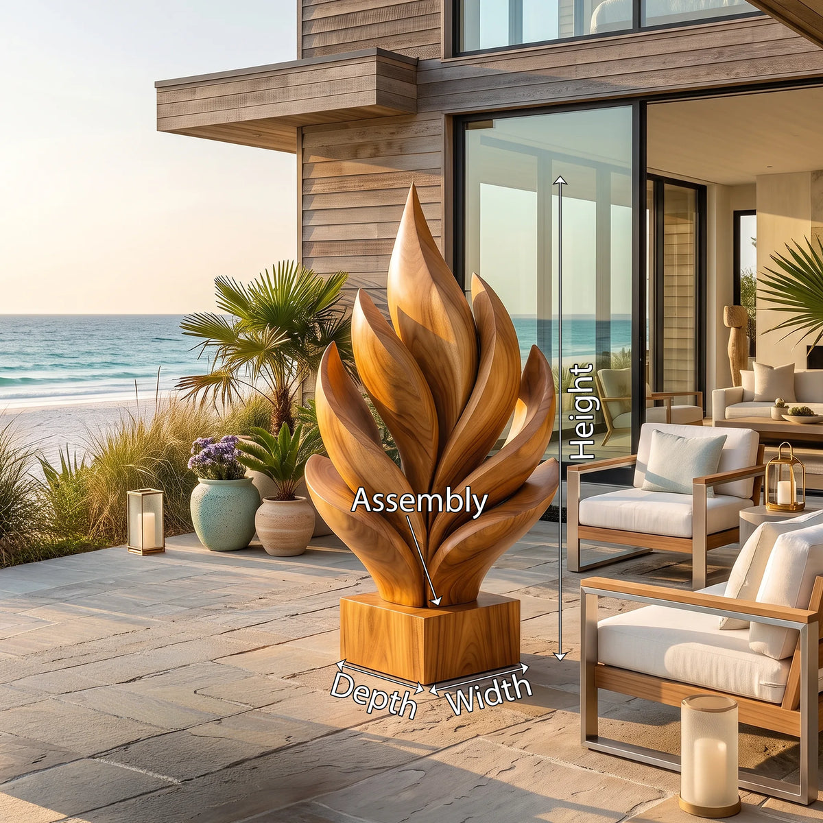 Modern Farmhouse Wooden Leaf Sculpture For Luxury Patio Decor
