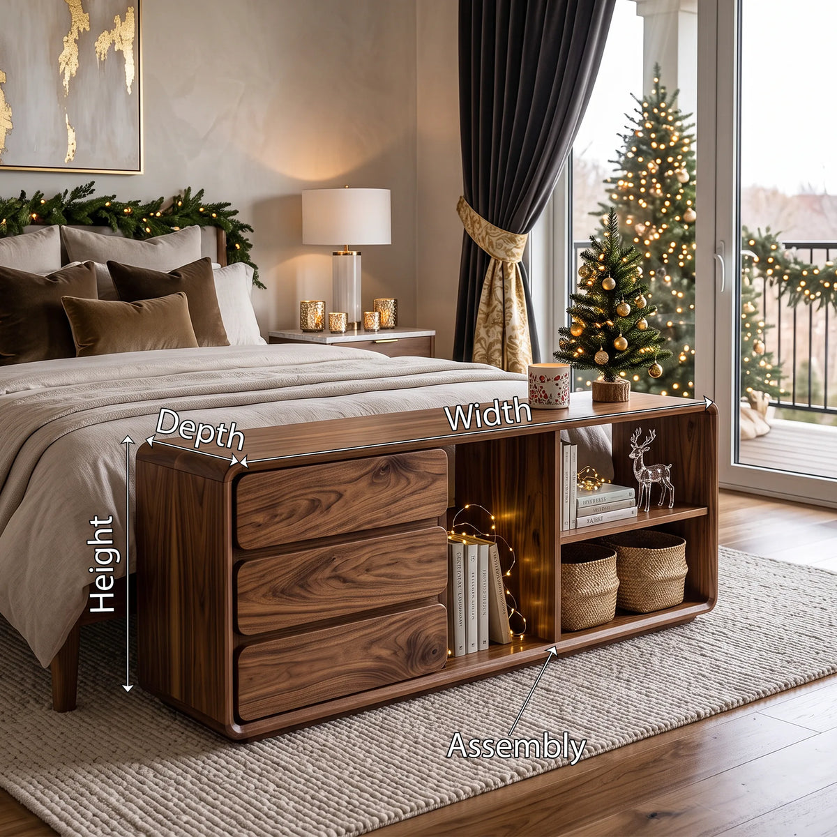 Minimalist Xmas Bedroom Storage Bench Reindeer Decor