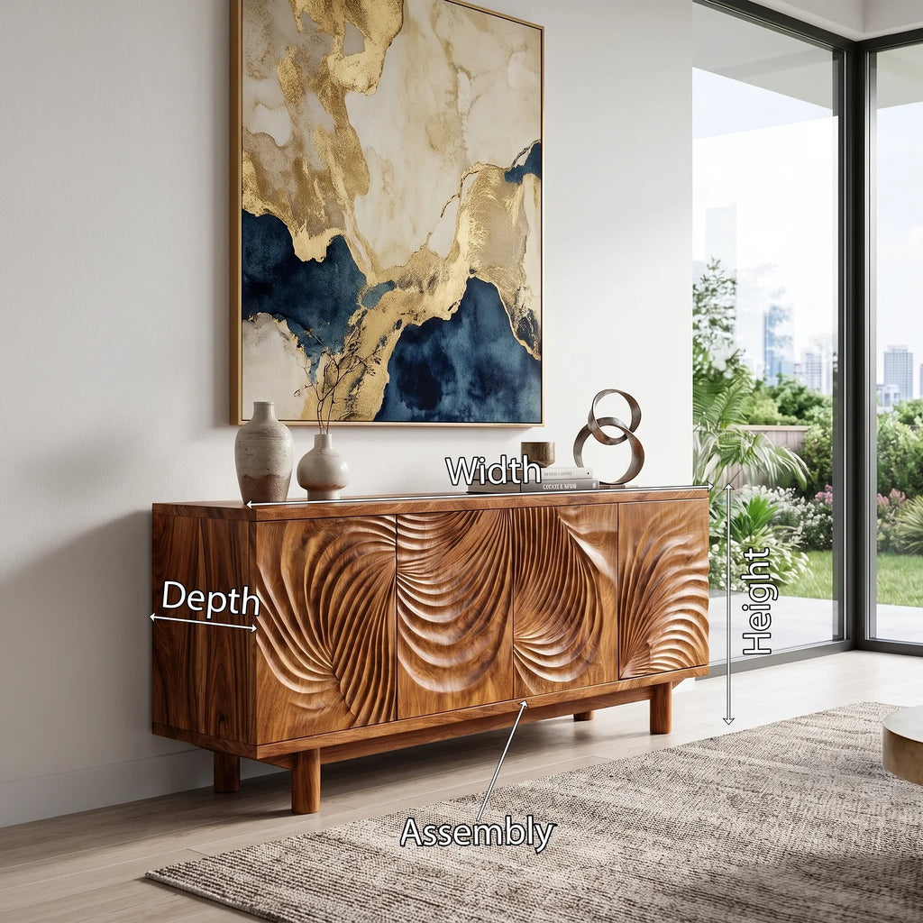 Luminous Sideboard Dining Sideboard Cabinet Buffet Cabinet Layered Wave Carving For Dining Room