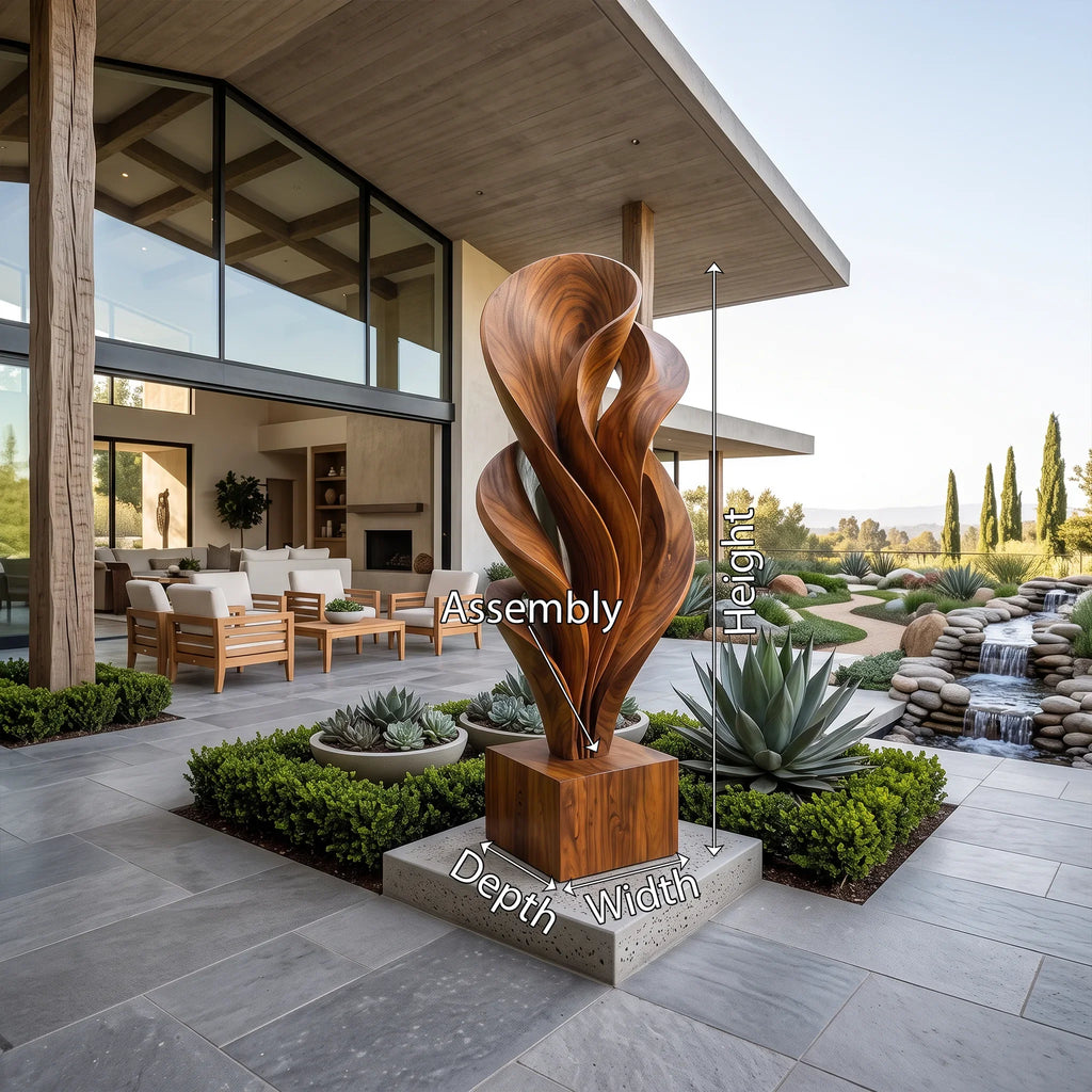 Rustic Organic Leaf Wood Sculpture For Outdoor Garden Decor