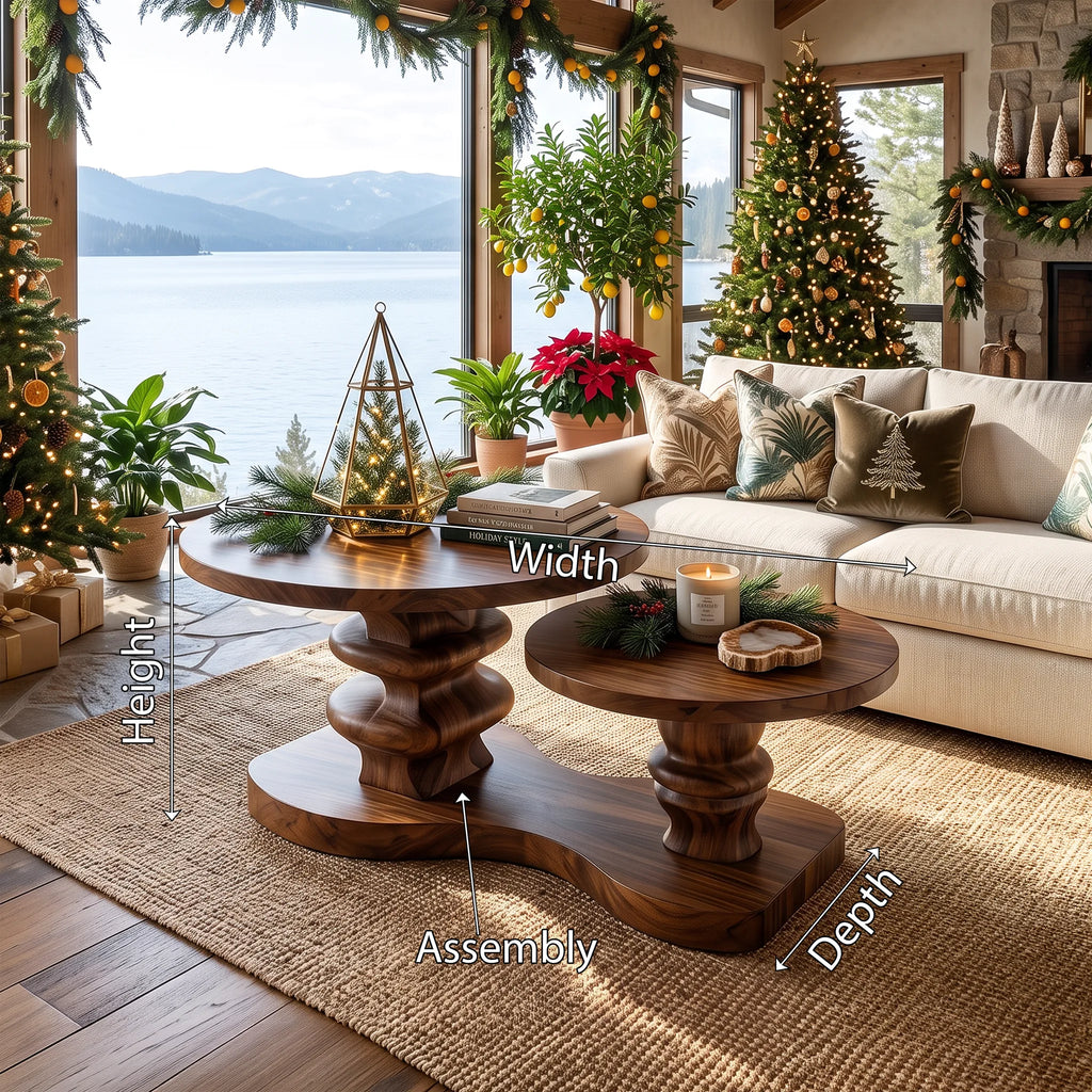 Farmhouse Xmas Round Coffee Table Lake House