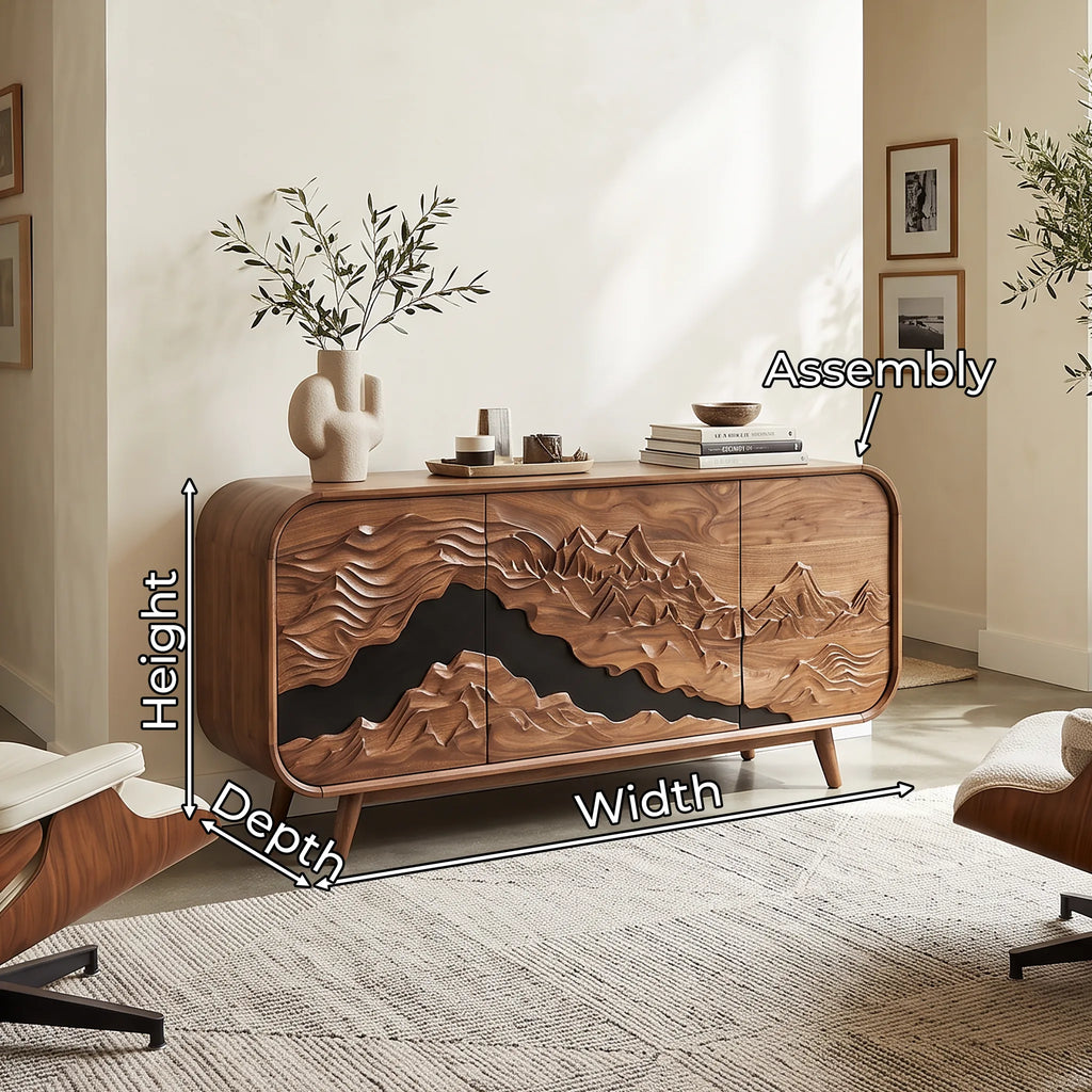Mid Century Carved Sideboard Buffet Cabinet Living Room