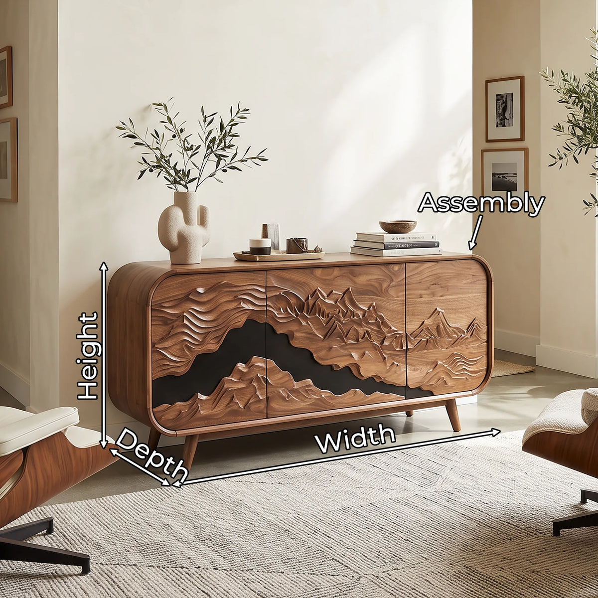 Mid Century Carved Sideboard Buffet Cabinet Living Room