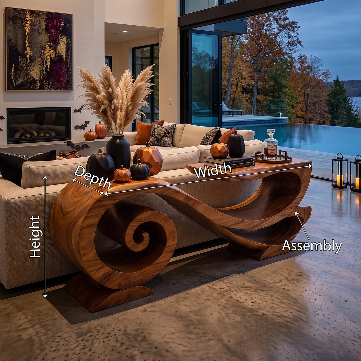 Rustic Pumpkin Solid Wood Console Table Living Room