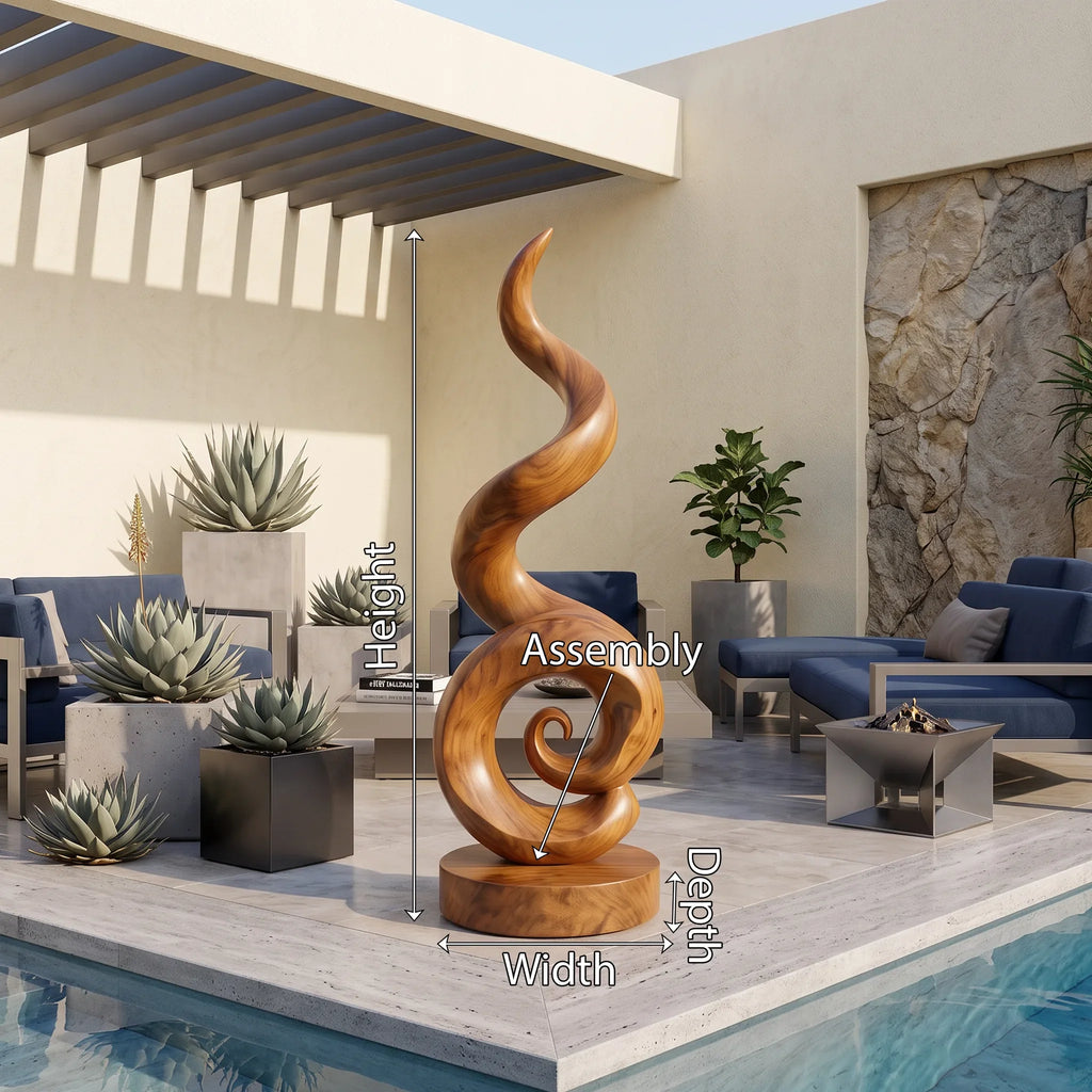 Coastal Spiral Wood Sculpture For Luxury Poolside Patio Decor