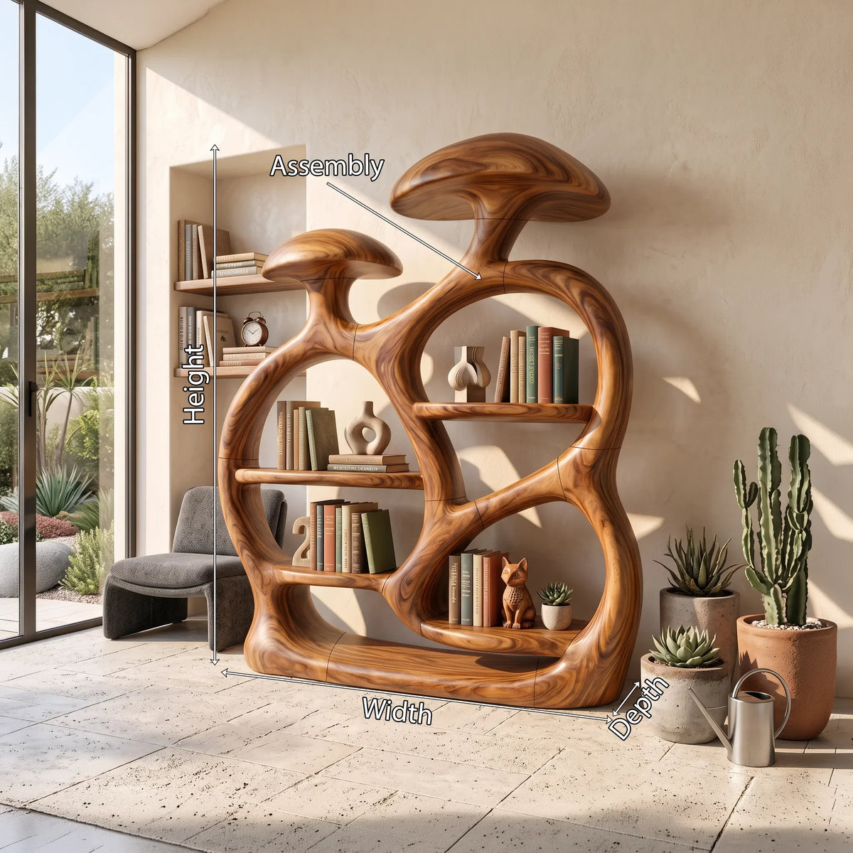 Contemporary Arched Mushroom Bookshelf Open Living Room