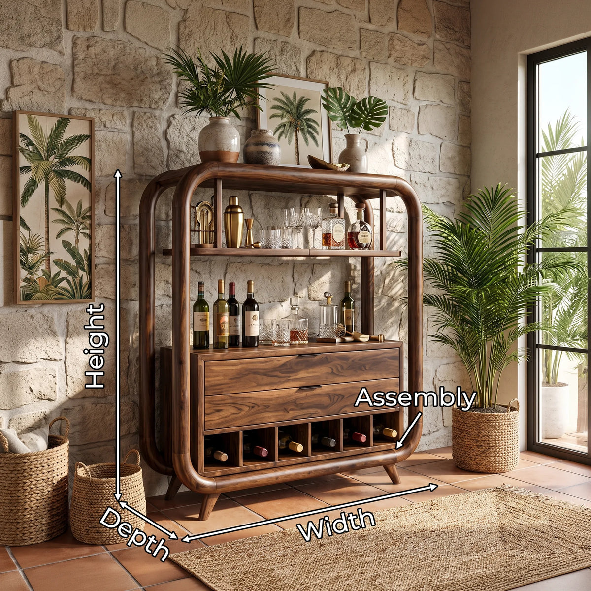 Mediterranean Wine Bar Cabinet Coastal Residence