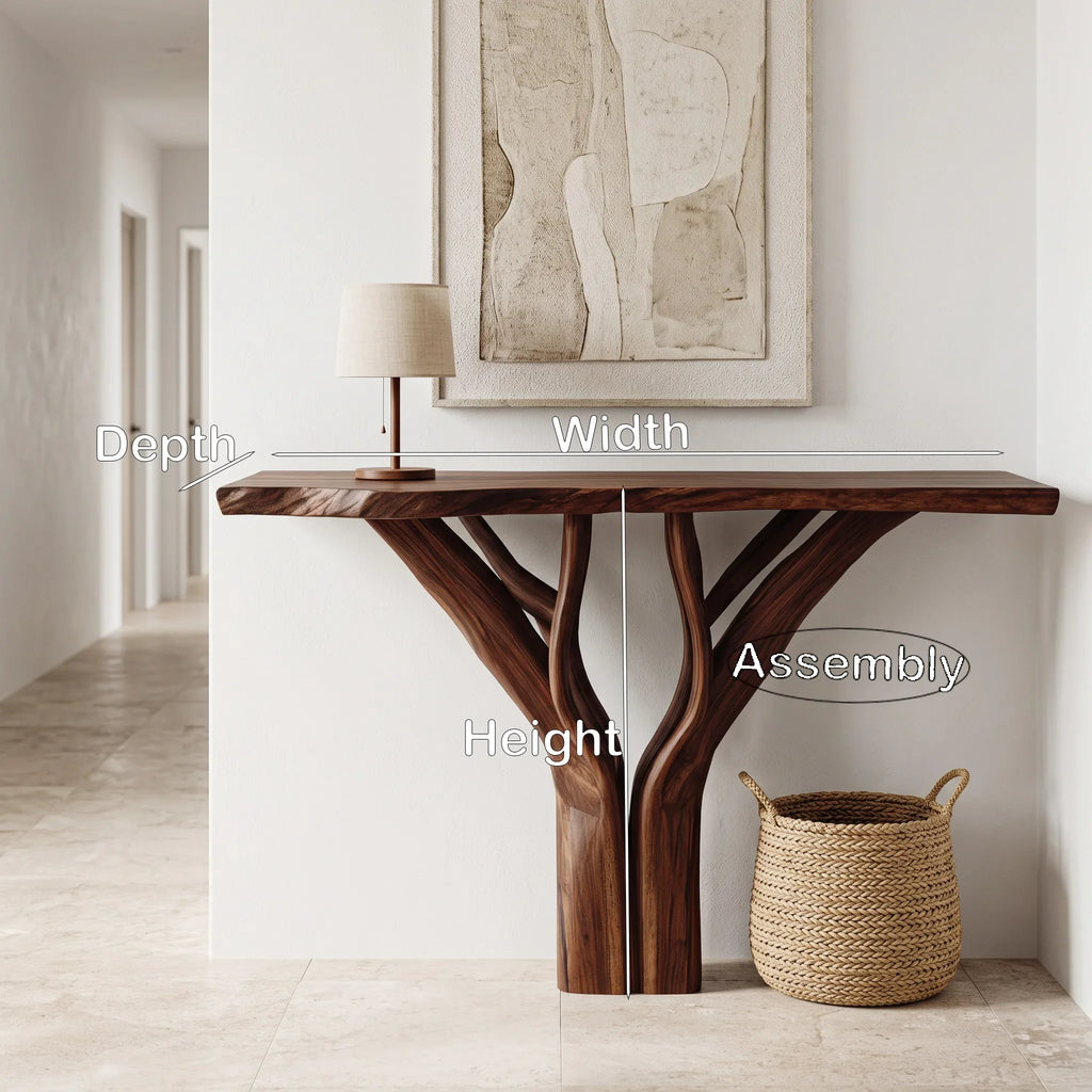 Organic Sculptural Console Table With Pedestal Base For Entryway