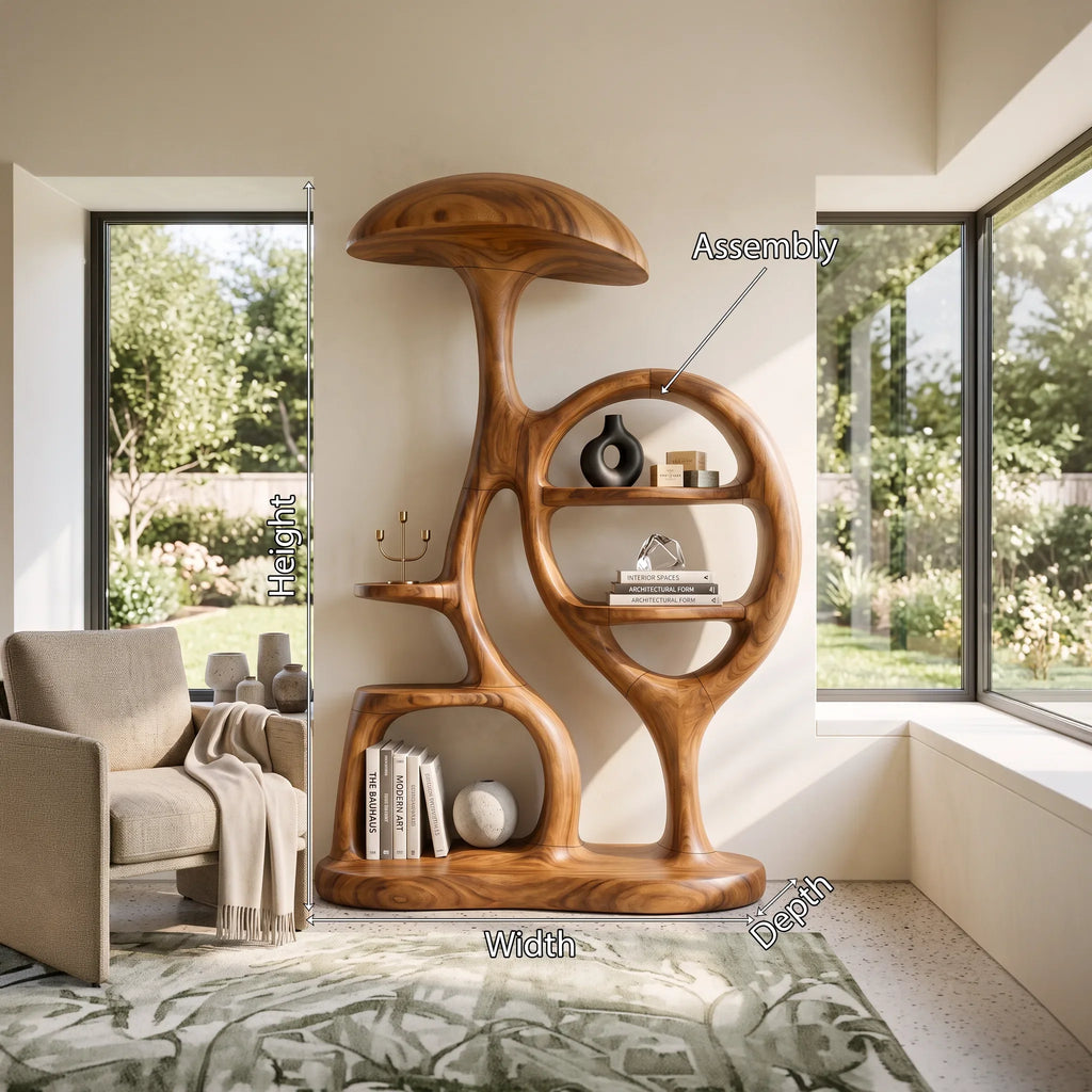 Contemporary Arched Mushroom Bookshelf Cozy Bedroom