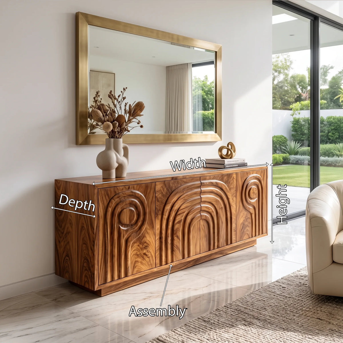 Calm Sideboard Sideboard Cabinet Buffet Cabinet Layered Arch Carving For Living Room