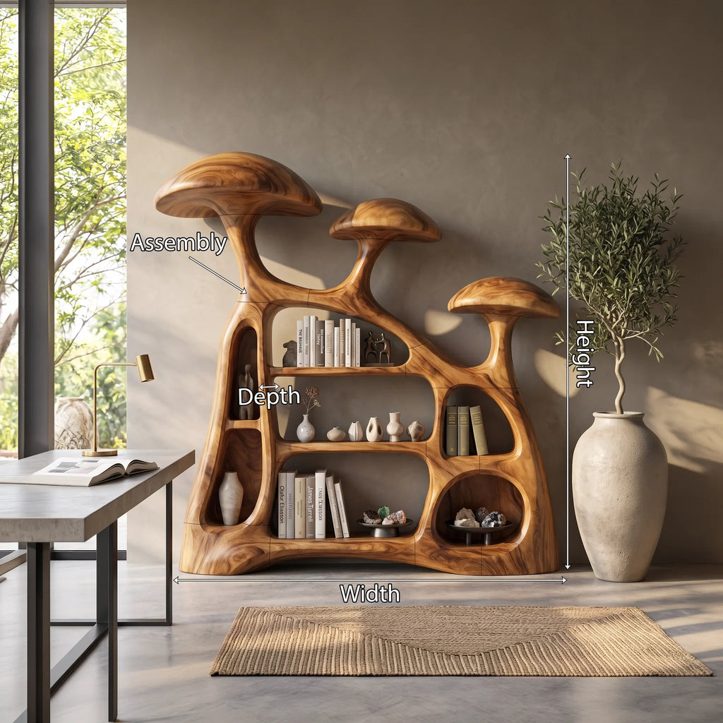 Modern Organic Mushroom Bookshelf Open Living Room