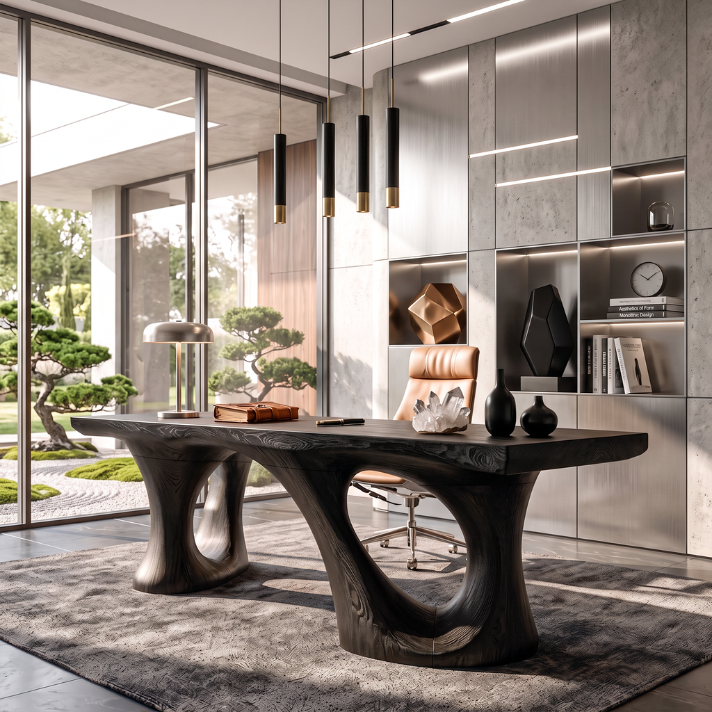 Transitional Halloween Desk With Statement Curved Base For Home Office
