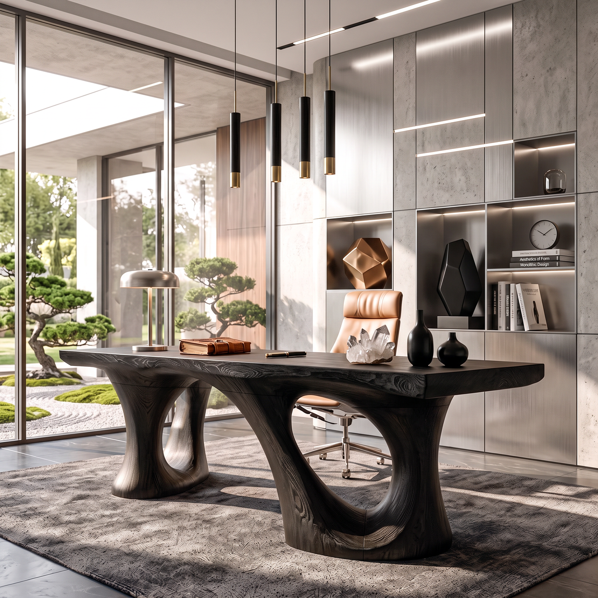 Transitional Halloween Desk With Statement Curved Base For Home Office