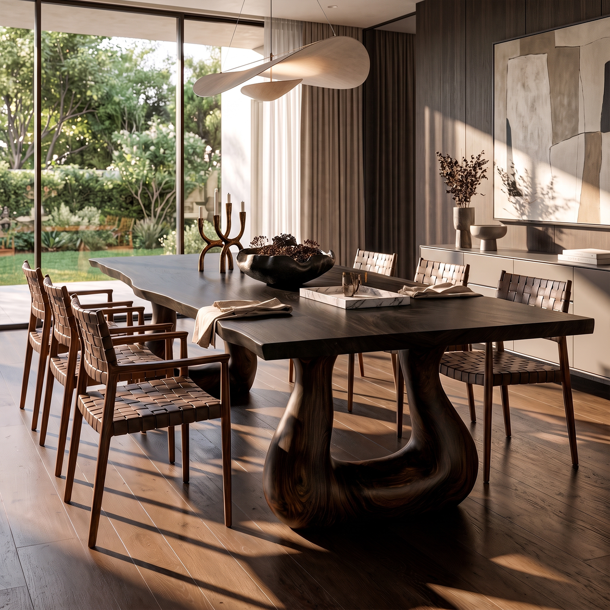 Rustic Live Edge Dining Table With Flowing Tree Form Legs For Dining Room