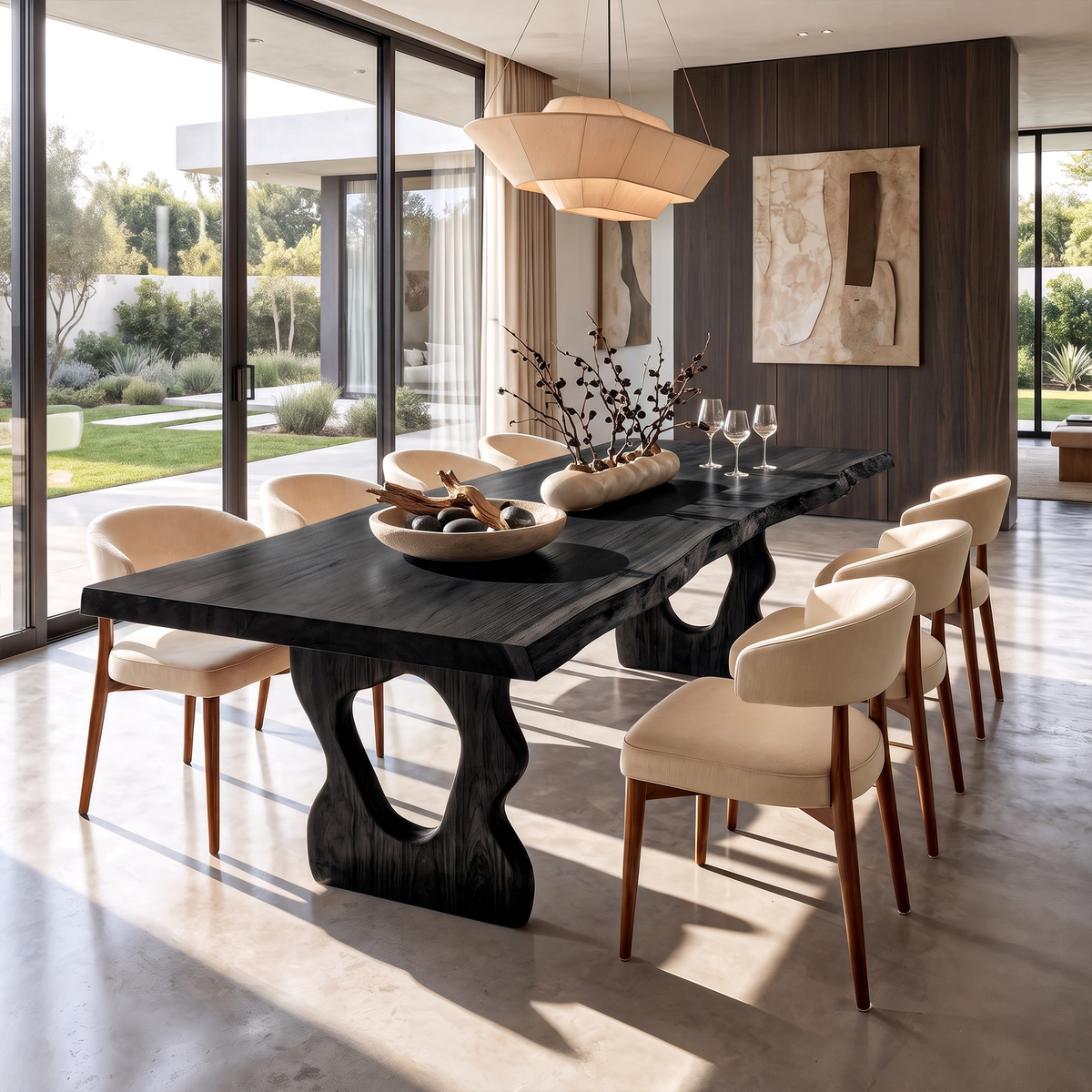 Mid Century Dining Table With Bold Curved Base For Dining Room