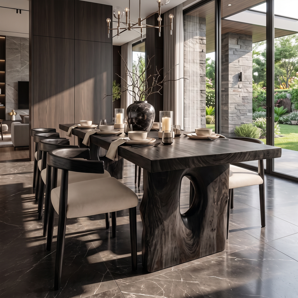 Modern Statement Dining Table With Nature Inspired Support Frame For Dining Room