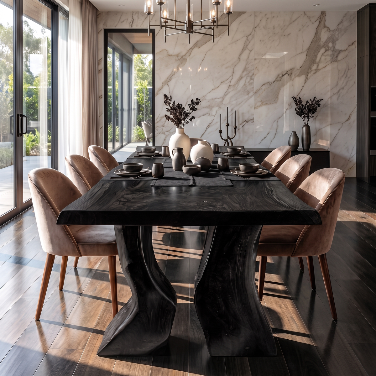 Organic Dining Table With Asymmetrical Live Edge Top For Dining Room