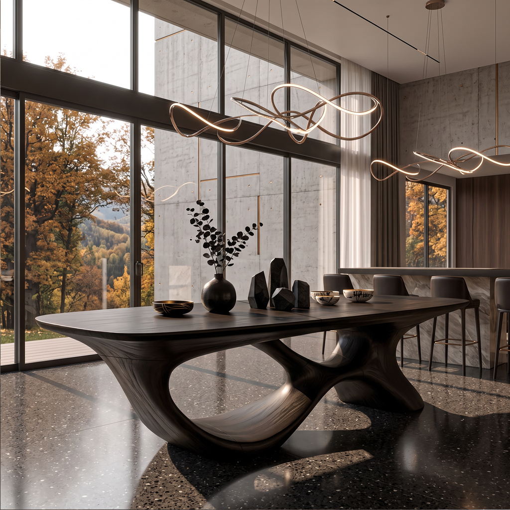Modern Halloween Dining Table With Sculptural Curved Base For Dining Room