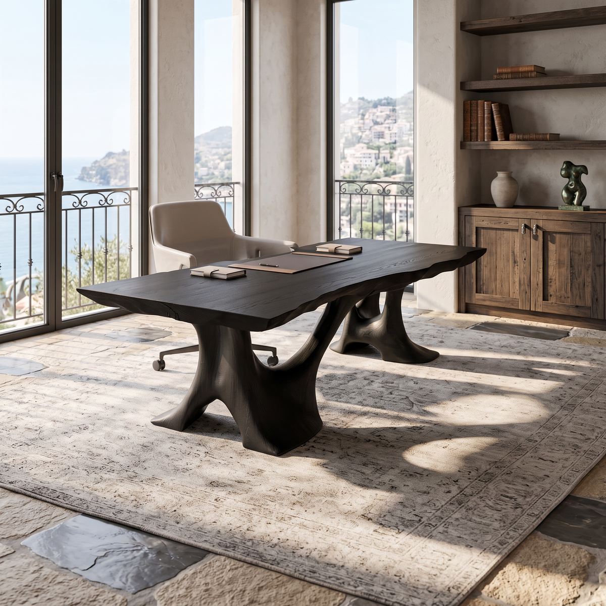 Rustic Halloween Live Edge Desk With Flowing Statement Legs For Workspace