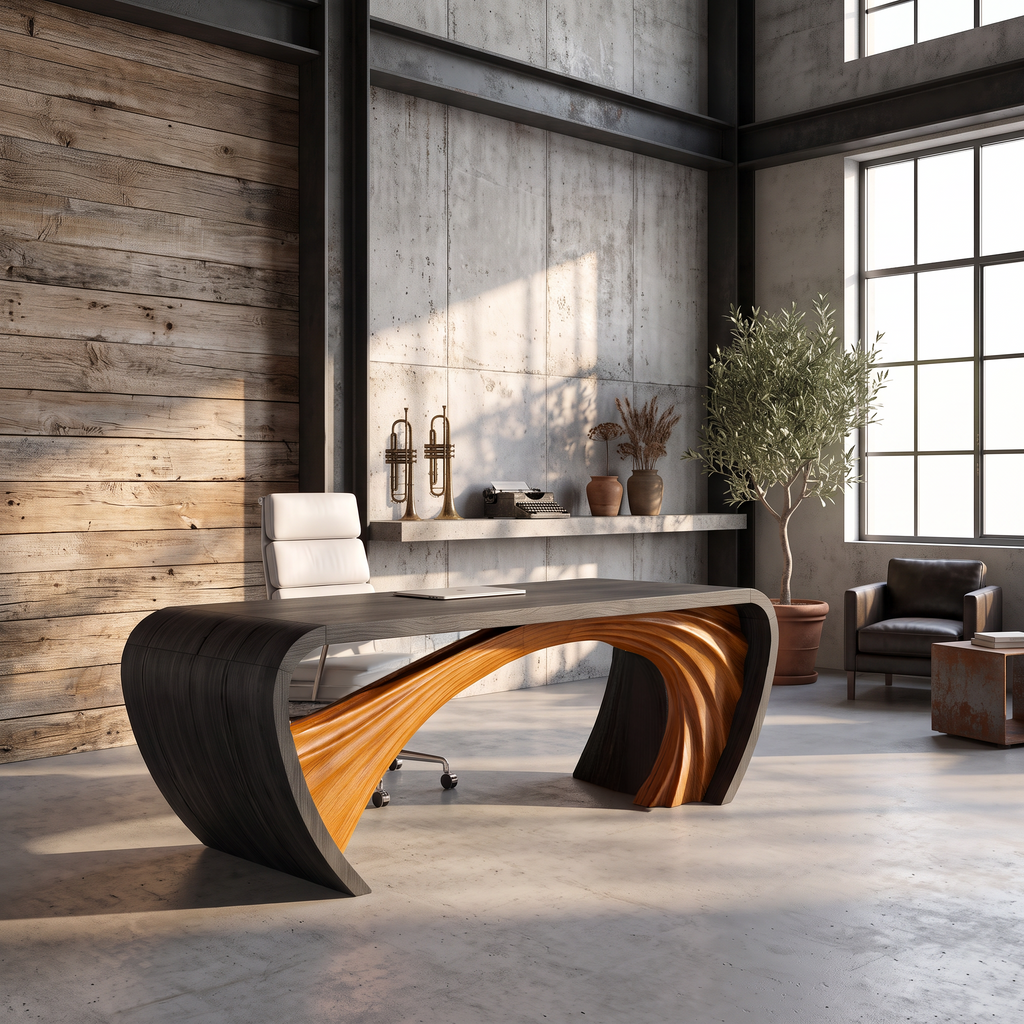 Modern Halloween Executive Desk With Curved Open Frame Base For Office