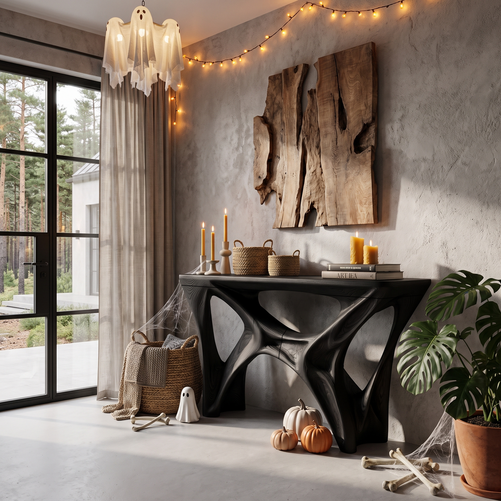 Gothic Halloween Console Table With Spider Web Inspired Base For Entryway