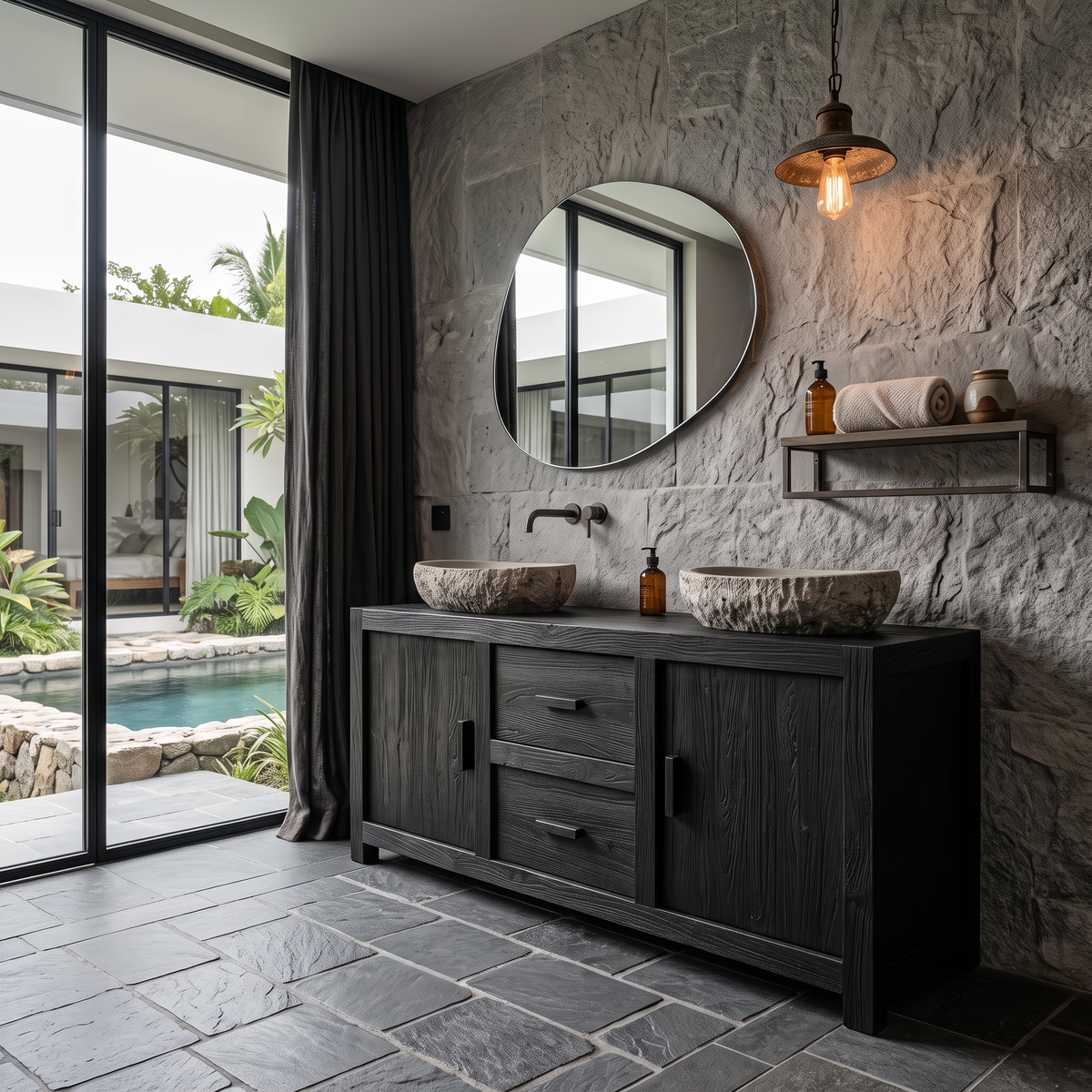 Contemporary Double Bathroom Vanity With Cabinet And Drawer Storage For Bathroom