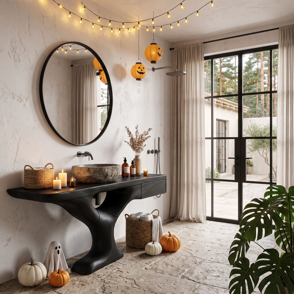 Rustic Halloween Vessel Sink Vanity With Sculptural Tree Frame For Bathroom