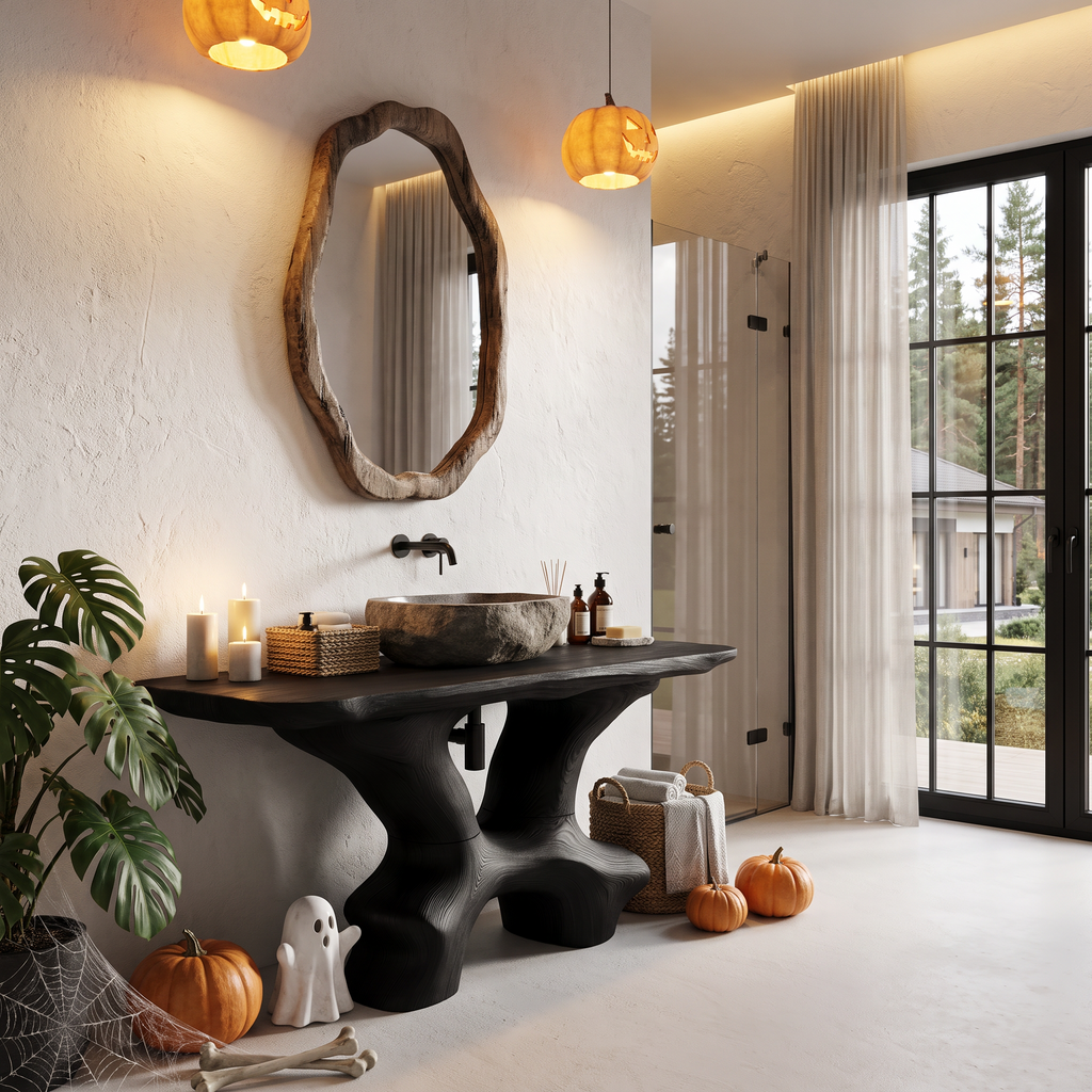 Modern Halloween Statement Bathroom Vanity With Sculptural Branch Frame For Bathroom