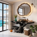 Rustic Halloween Bathroom Vanity With Live Edge Top And Tree Trunk Base For Bathroom