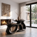 Contemporary Vinyl Record Cabinet With Interlocking Curved Forms For Living Room