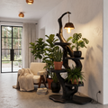 Rustic Halloween Tree Plant Stand With Hanging Lamp For Living Room