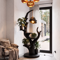 Contemporary Halloween Plant Display Stand With Floating Circular Shelves For Entryway