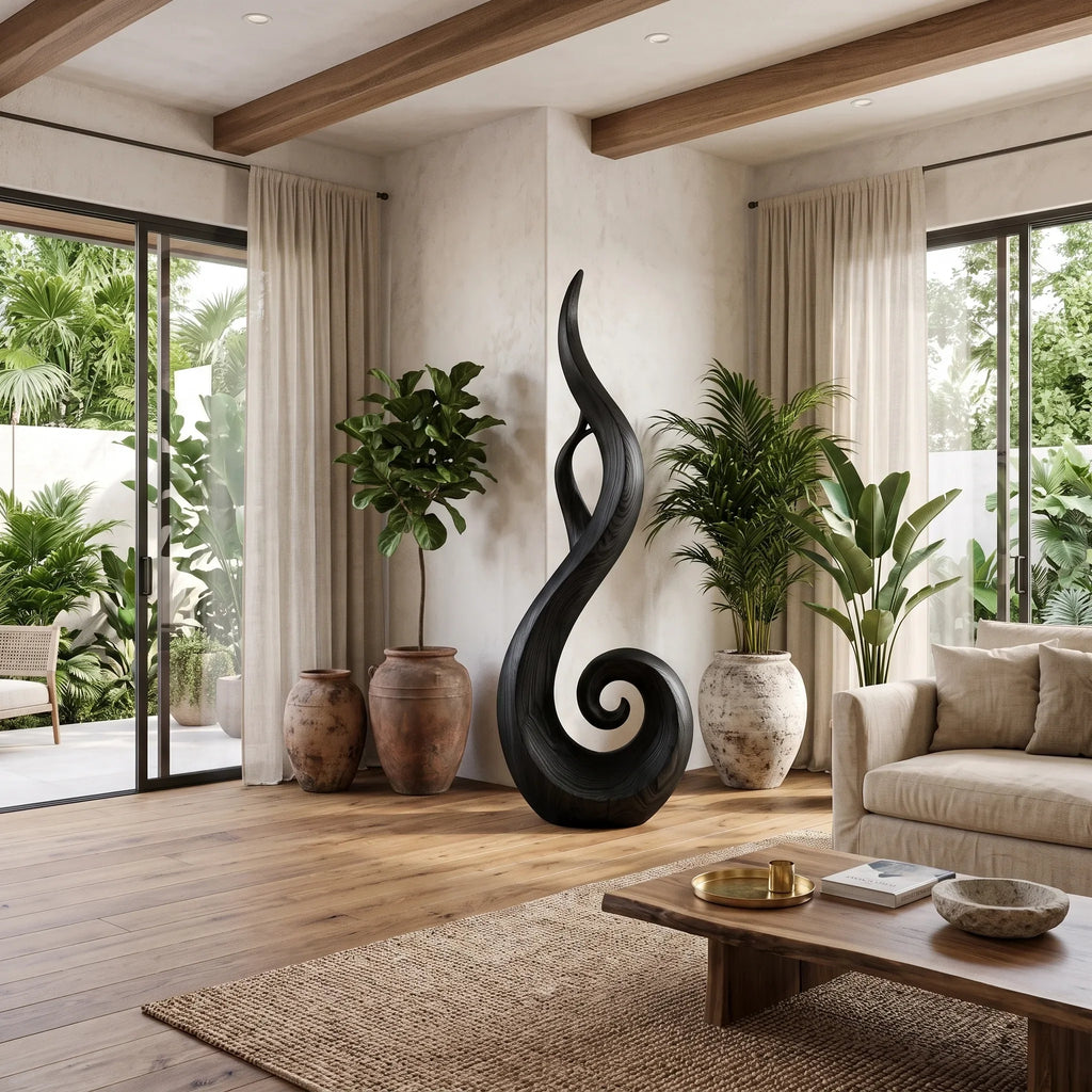 Handcrafted Spiral Wood Sculpture For Luxury Foyer Home Decor