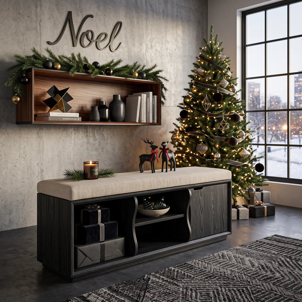 Rustic Christmas Bedroom Storage Bench Reindeer Ornament