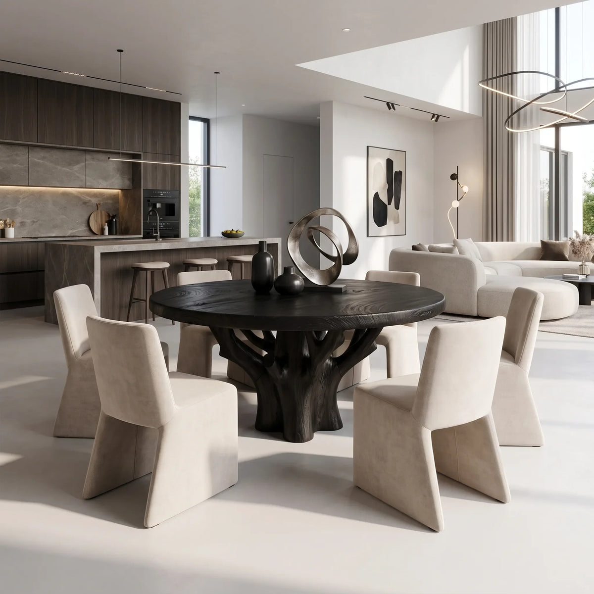 Cozy Round Dining Table Wooden Dining Table Modern Dining Table Tree Base For Dining Room