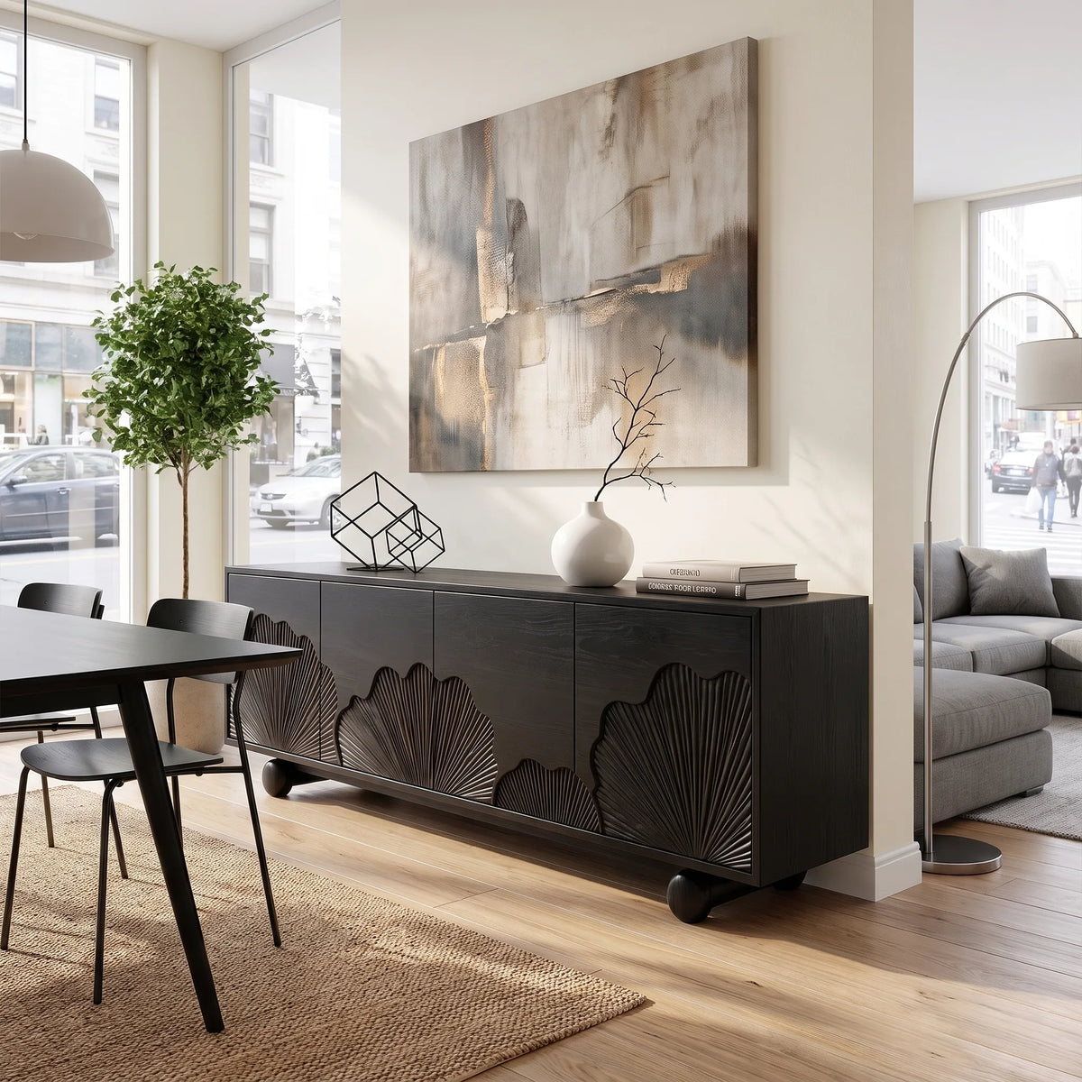 Tranquil Sideboard Dining Room Sideboard Cabinet Buffet Cabinet Scalloped Fan Carving For Dining Room