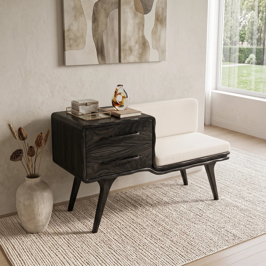 Mid Century Shoe Storage Bench Cushion For Bedroom Interior