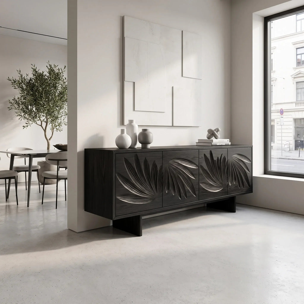 Serene Sideboard Dining Room Sideboard Cabinet Modern Sideboard Leaf Carving For Living Room