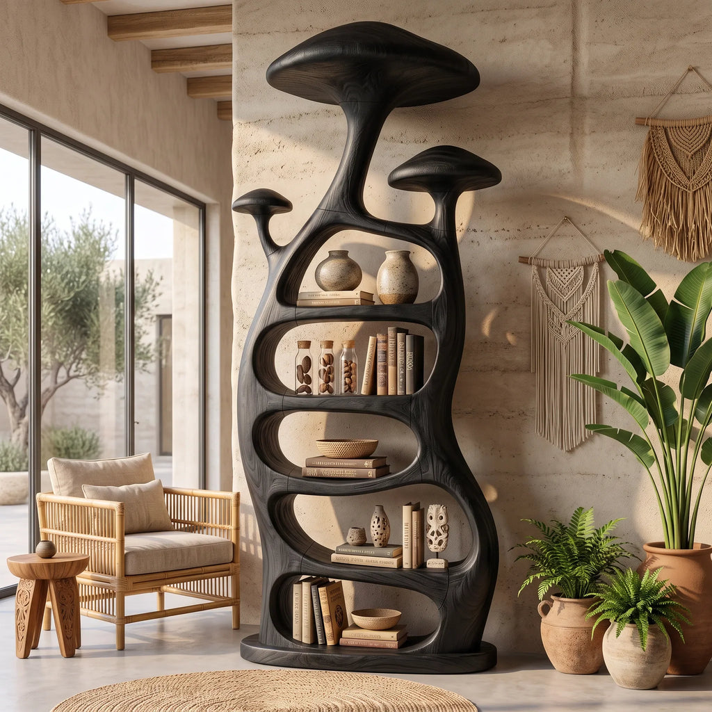 Organic Curved Sculptural Bookcase Modern Living Room