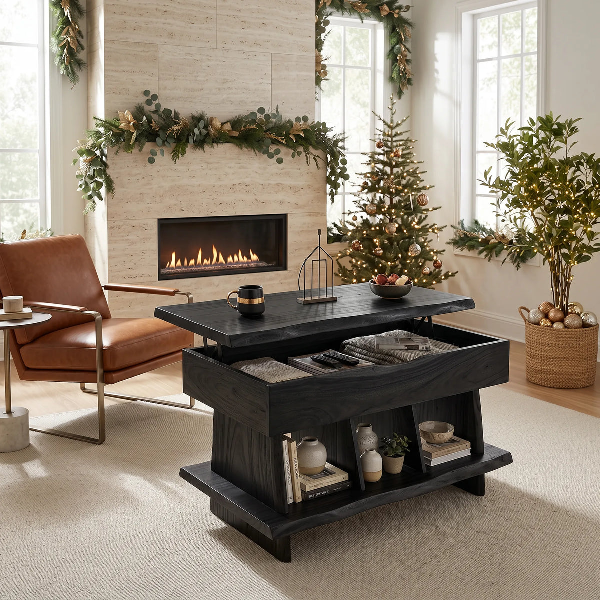 Mediterranean Christmas Lift Top Coffee Table Coastal Villa