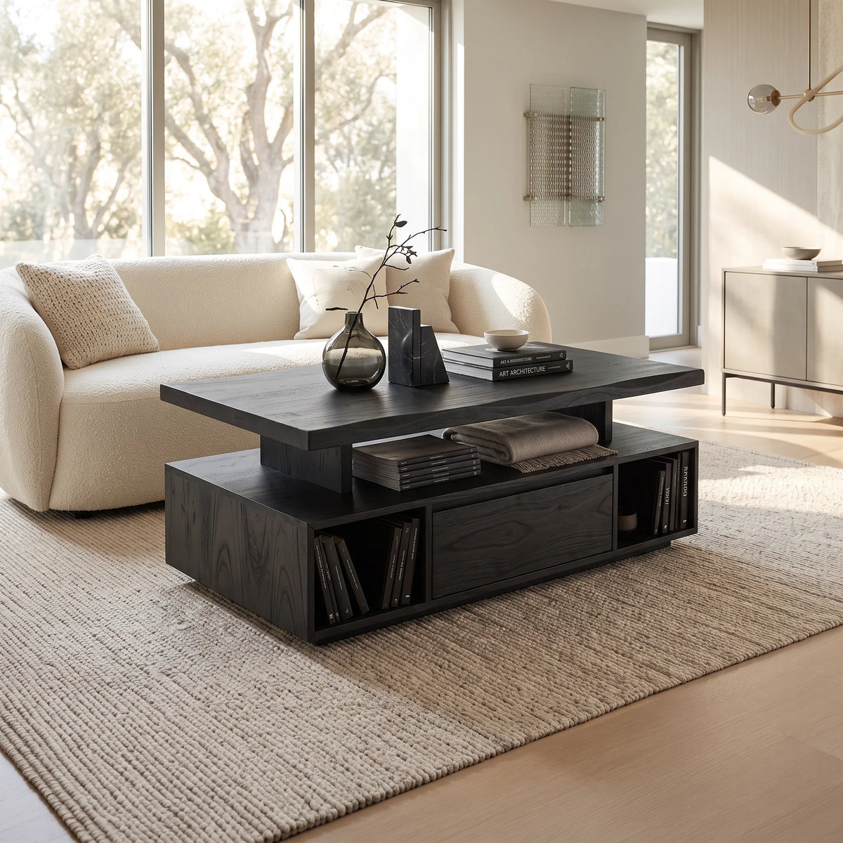 Organic Modern Storage Coffee Table Contemporary Living Room