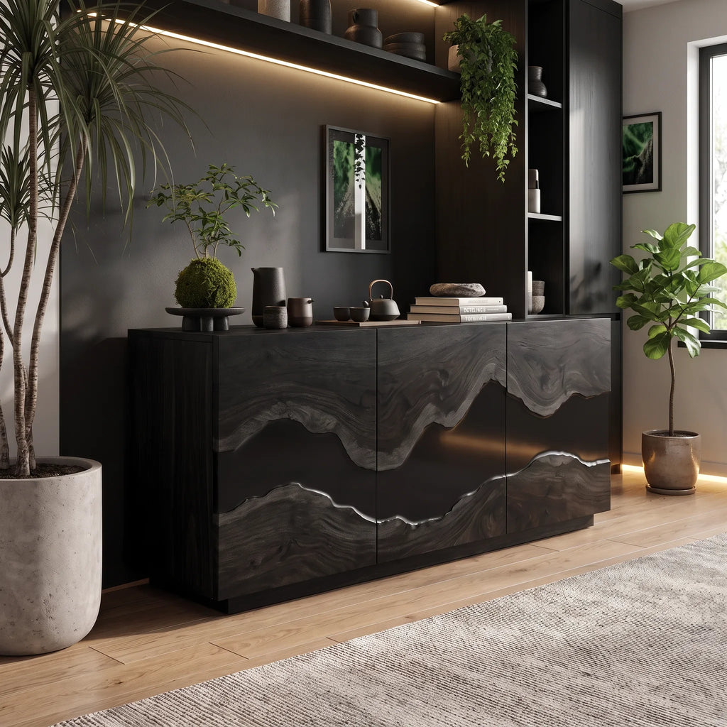 Contemporary Live Edge Sideboard Cabinet Living Room