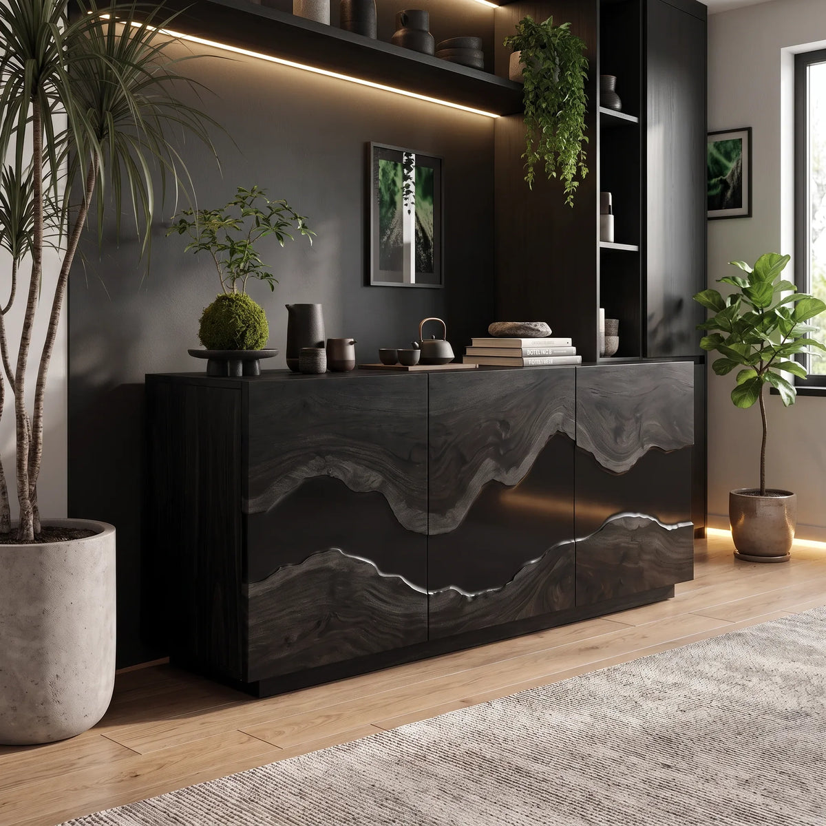 Contemporary Live Edge Sideboard Cabinet Living Room