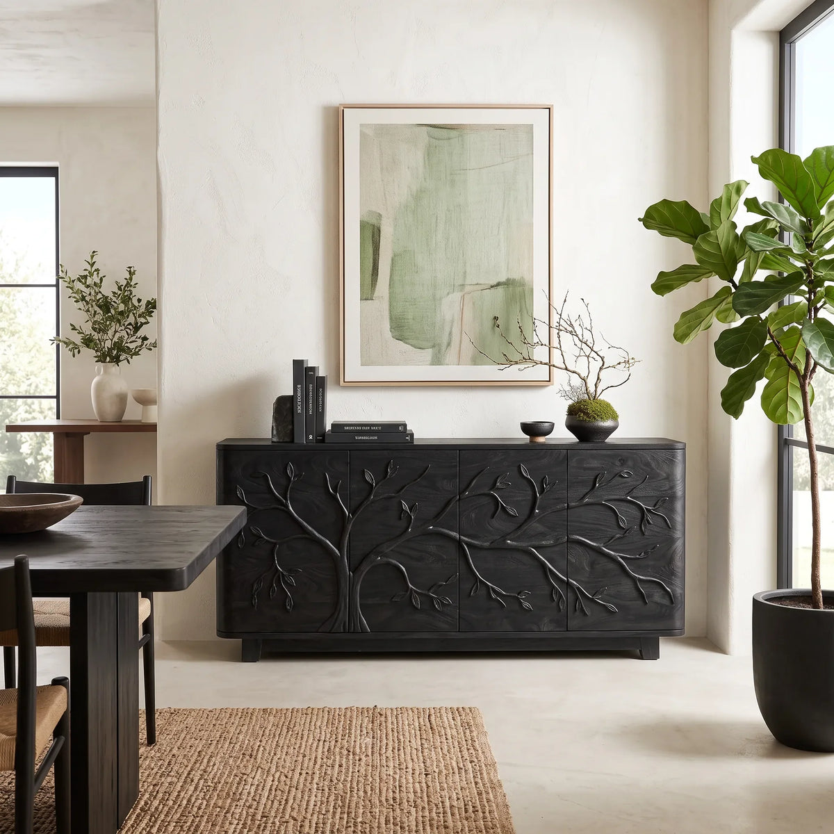 Handcrafted Tree Carved Sideboard Cabinet Dining Room