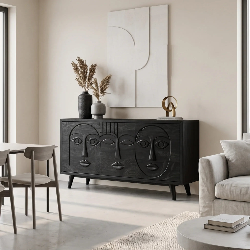 Artistic Sideboard Sideboard Cabinet Modern Sideboard Abstract Face Carving For Living Room