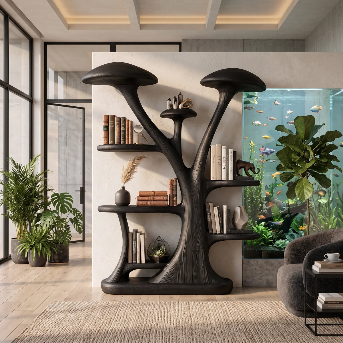 Organic Curved Mushroom Bookshelf Modern Bedroom Nook