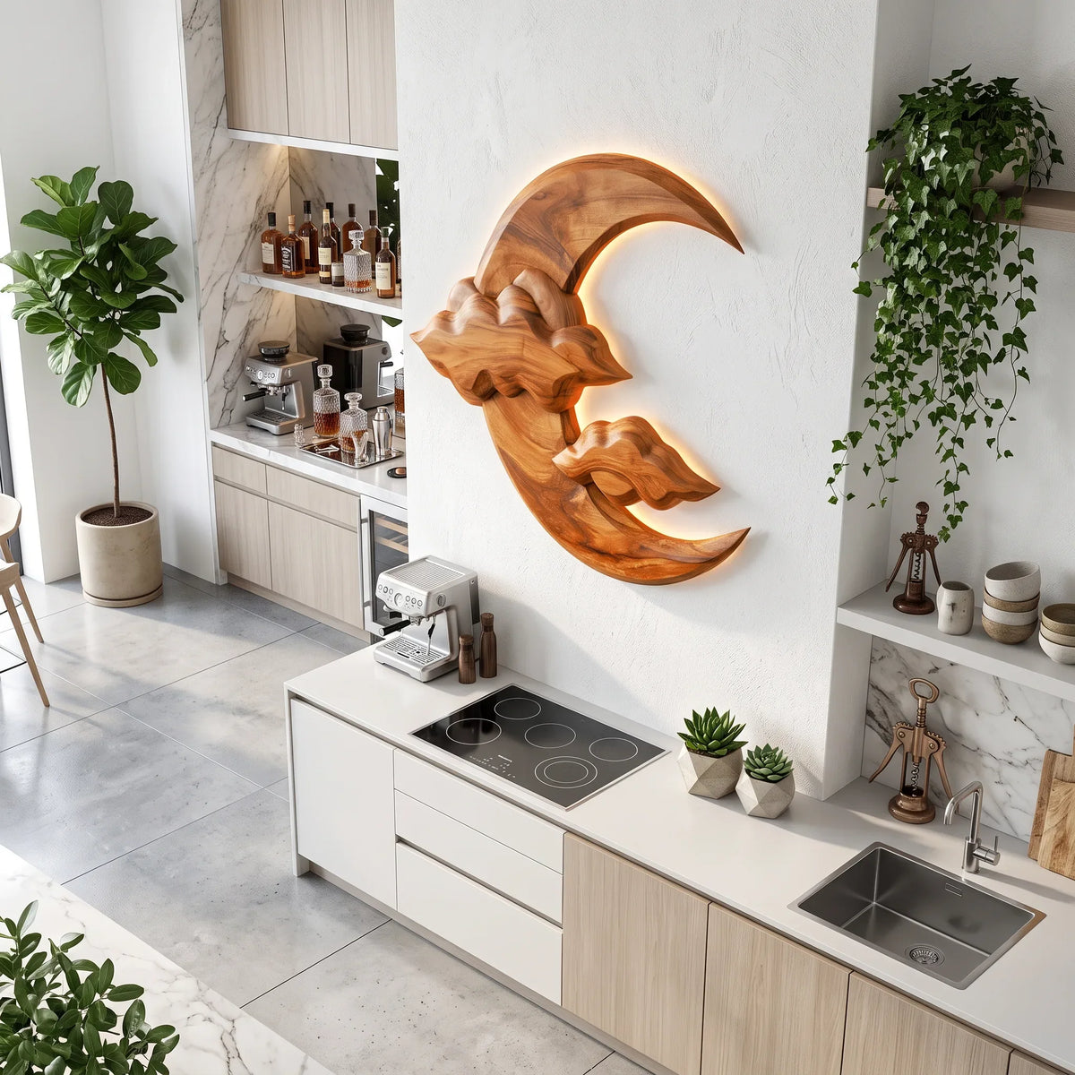 Organic Wooden Wall Sculpture For Luxury Bathroom